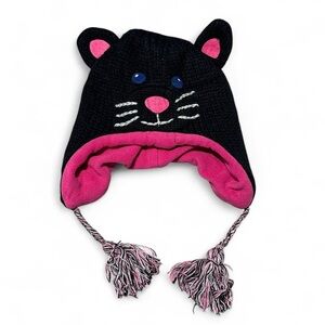 Kyber Outerwear black & pink cat beanie with tassels